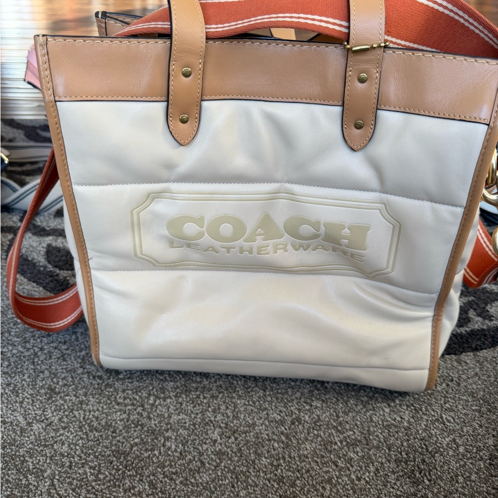 Coach Cream and Tan Leather Tote